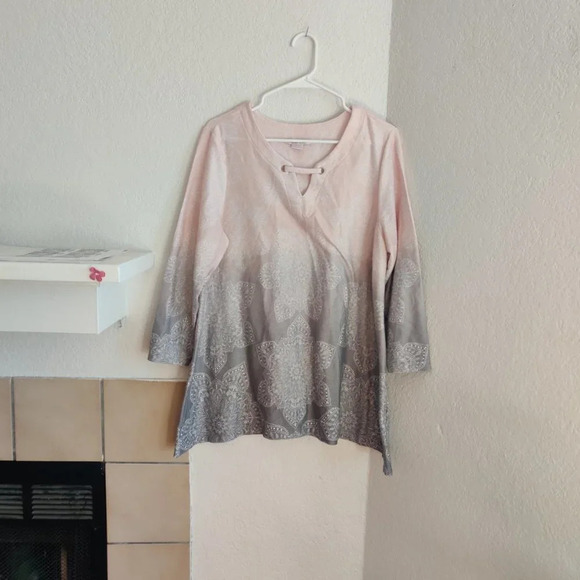 Allison Daley Mandala Print Ombre Pink Gray 3/4 Sleeve Tunic Top Size L - Picture 5 of 9